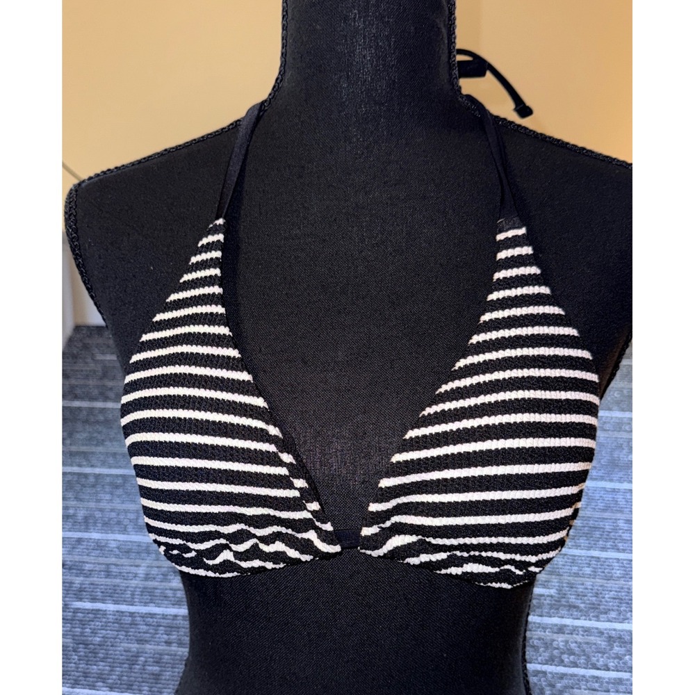 Shade & Shore Bikini Top Women XS Black White NEW Striped Ribbed Triangle Halter